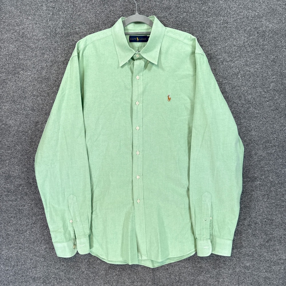 Ralph Lauren Button Down Shirt Mens XL Green Oxford Long Sleeve Flesh Pony